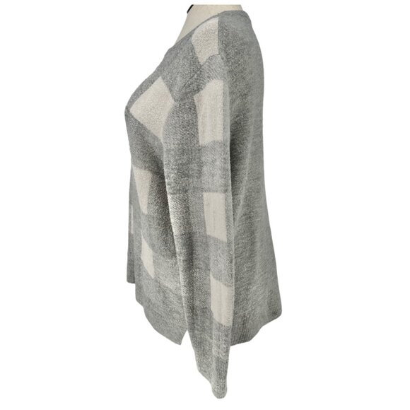 Old Navy Sweater Womens XXL Gray White Plaid LS Super Soft Acrylic/Nylon Blend - Picture 4 of 10